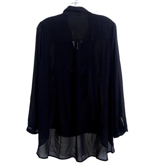 DR2 Black Blouse Women Medium Petite Sheer Long Sleeves With Tank NWT * - Picture 1 of 4